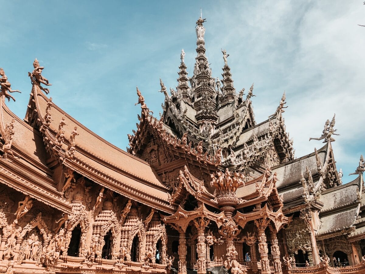 Capture the allure of the stunning Sanctuary of Truth in Pattaya Thailand with a captivating low angle shot