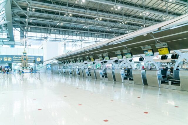 Inside Bangkok's Suvarnabhumi Airport terminal, highlighting Suvarnabhumi Airport Taxi services