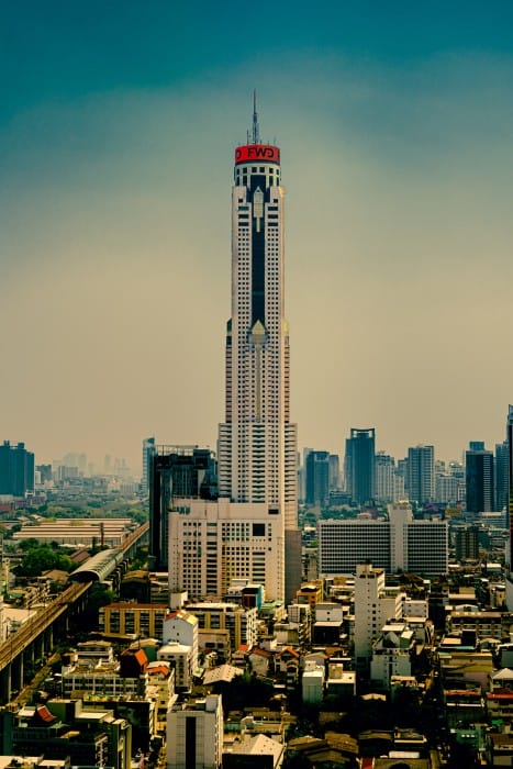 Stunning image showcasing the majestic Baiyoke Tower, a prominent landmark piercing the skyline of Bangkok