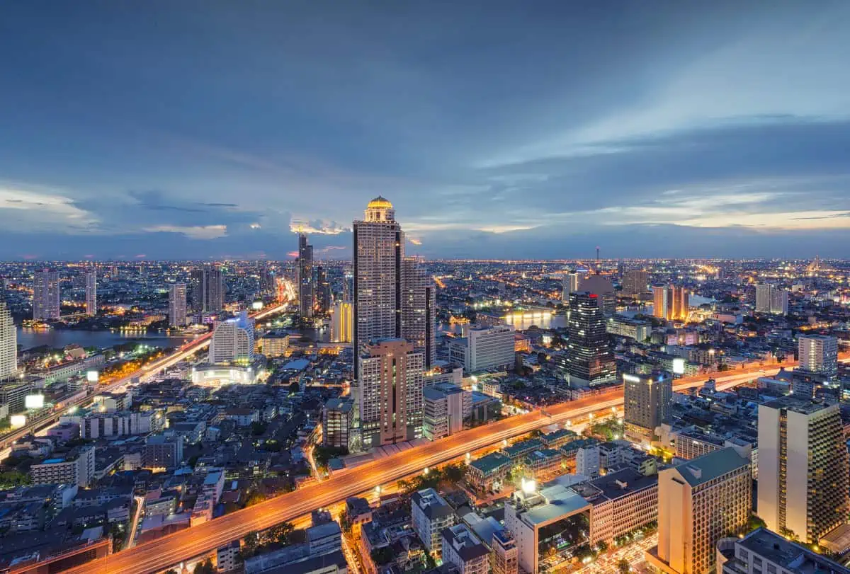 Discover Silom Bangkok: A Comprehensive Guide to the Vibrant Heart of the City 3 Twilight panorama over Bangkok, showing the Silom area with glowing streets and skyscrapers